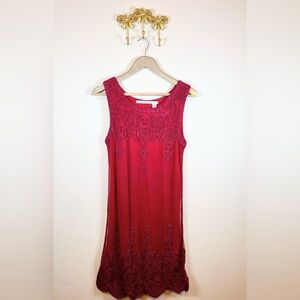 Chelsea & Violet Red Sleeveless Embroidered Midi Dress 1920’s Vibe. Size M